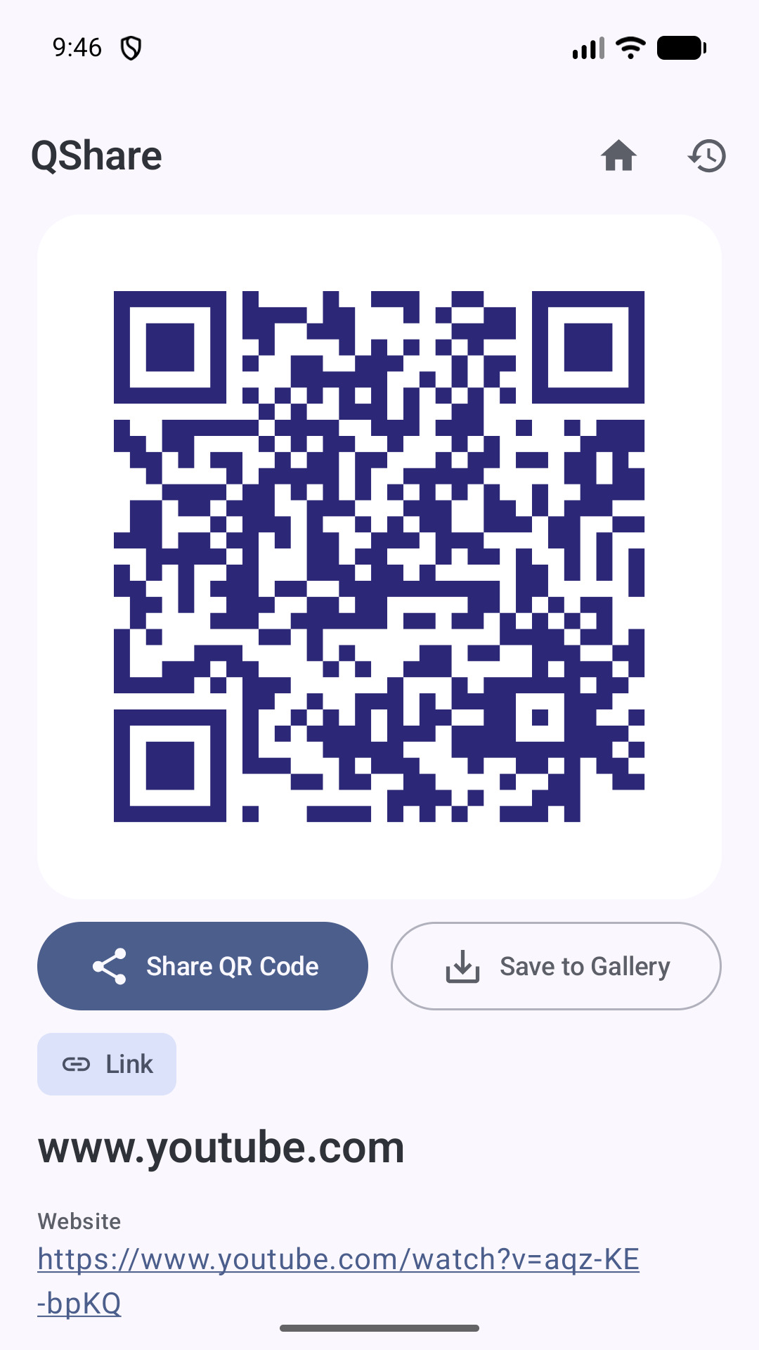 A shared link showing as a QR code