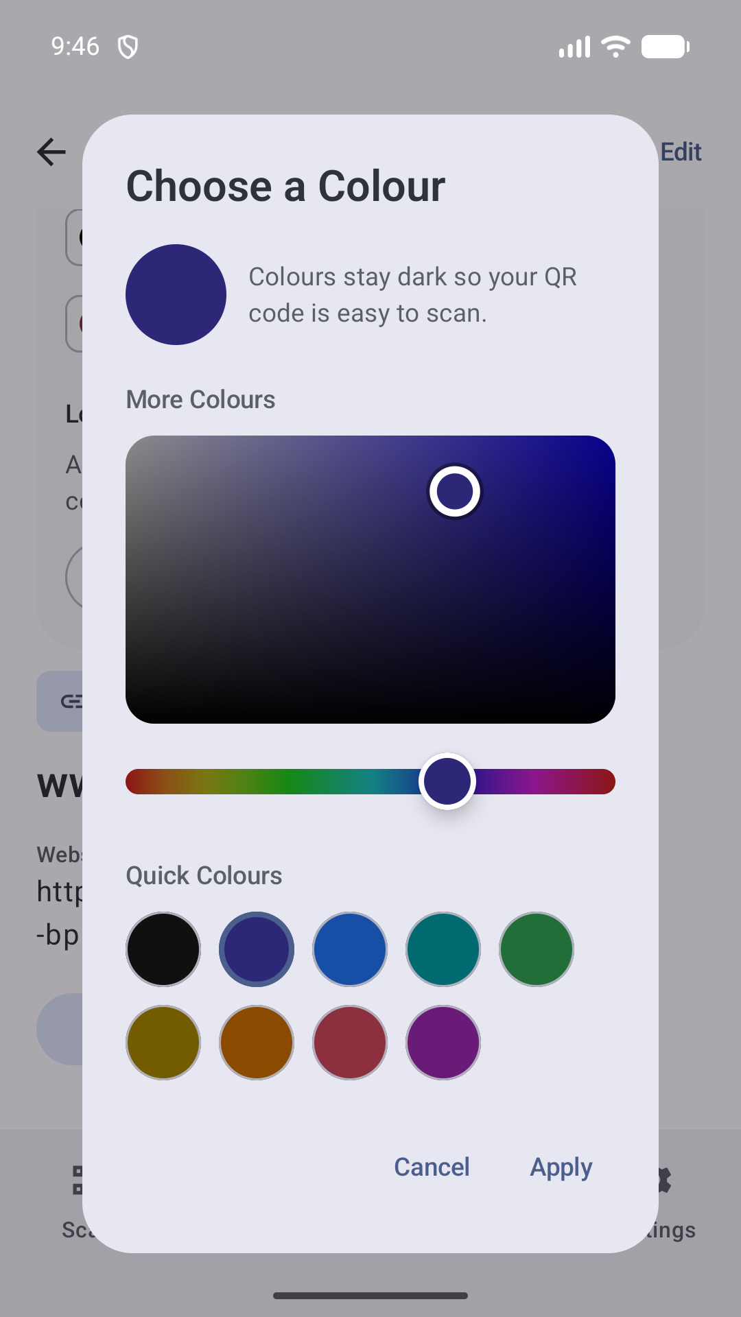 Choosing a colour for a code