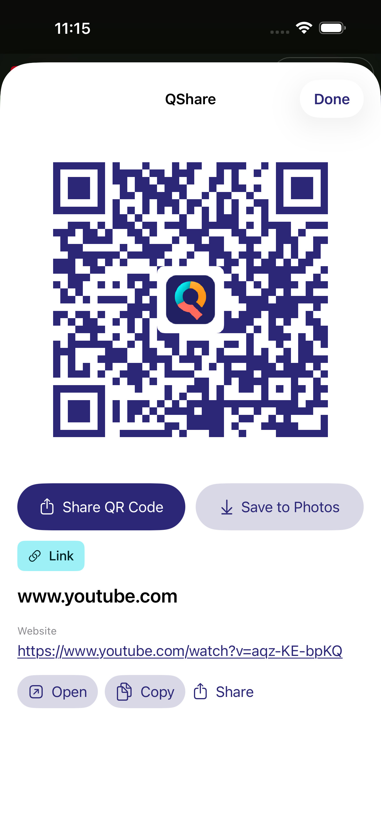 A shared link showing as a QR code