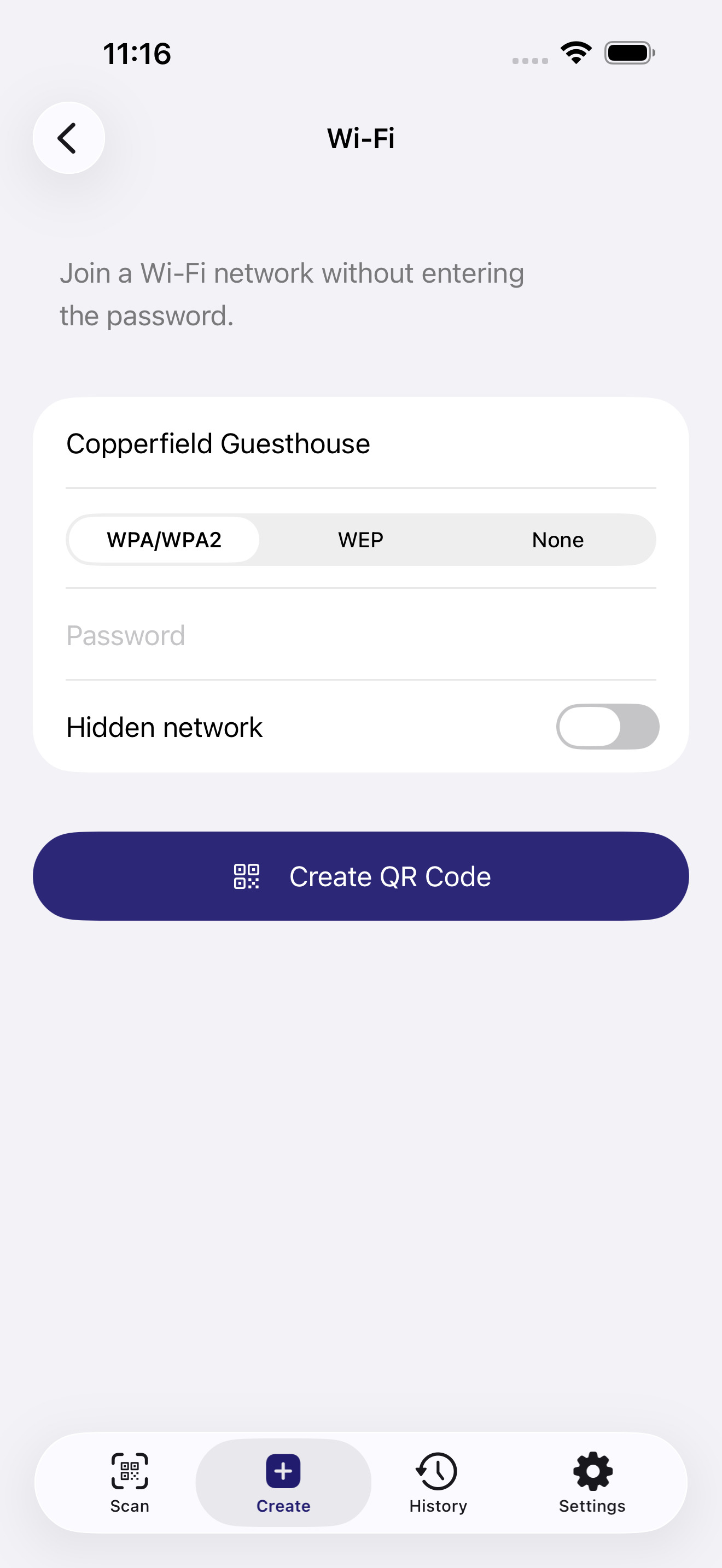 Filling in a Wi-Fi network to turn into a code