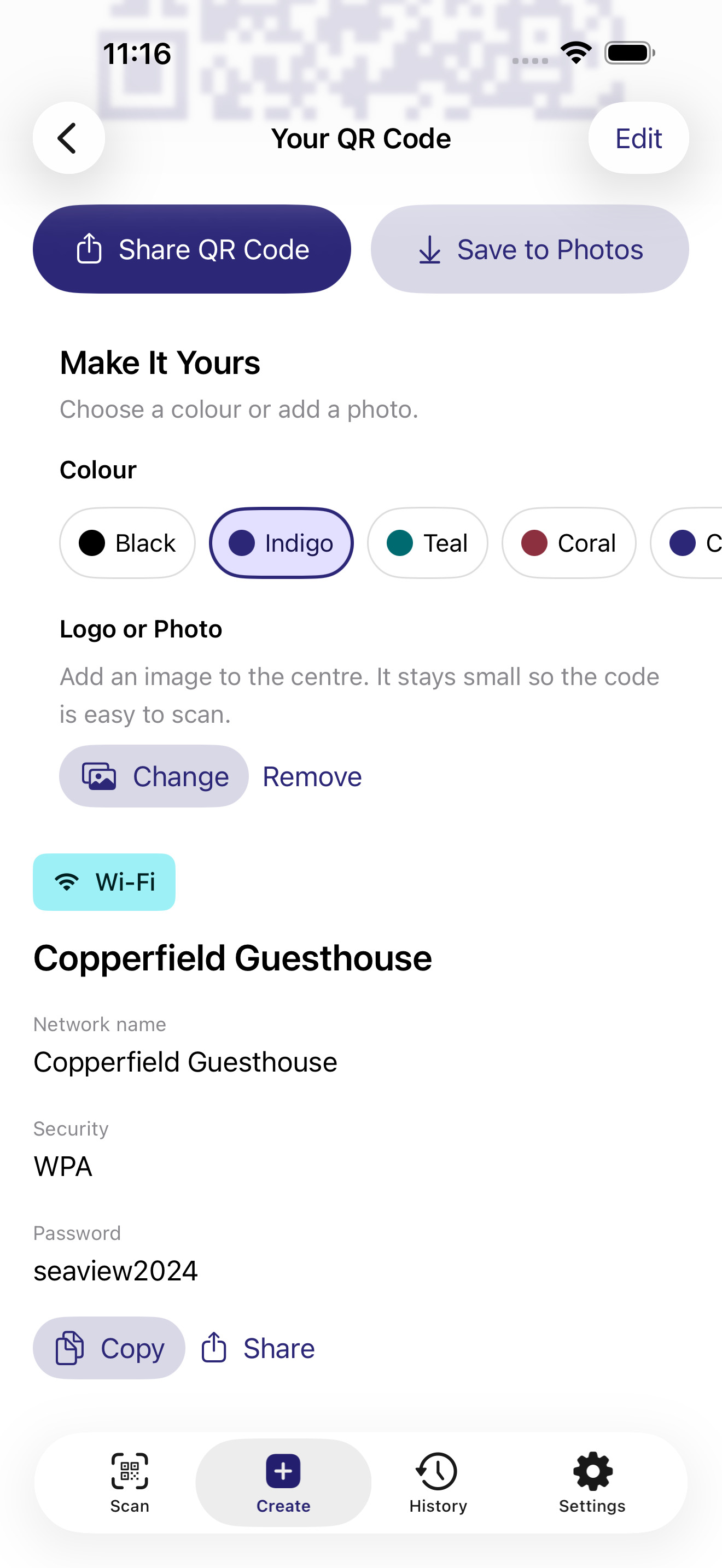 Customising a code and reading back what it holds
