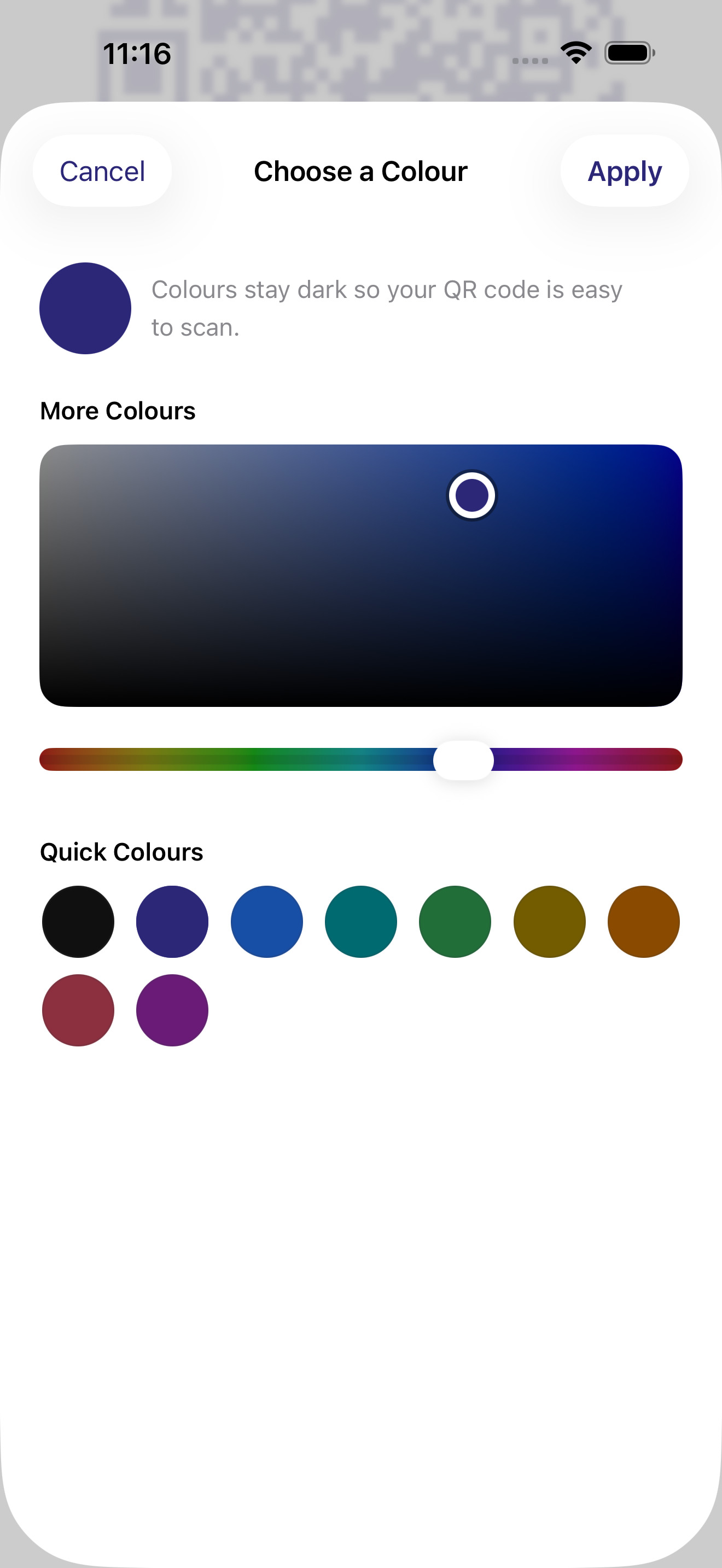 Choosing a colour for a code